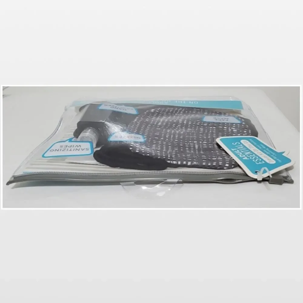 New ABG Accessories Mask Gloves Wipes Adult Travel Kit Grey White 8 Piece NWT
